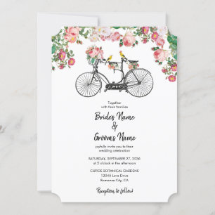 Convite Casamento Romântico de Flores de Bicicletas e Ave