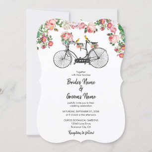 Convite Casamento Romântico de Flores de Bicicletas e Ave