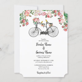 Convite Casamento Romântico de Flores de Bicicletas e Aves