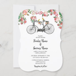 Convite Casamento Romântico de Flores de Bicicletas e Aves