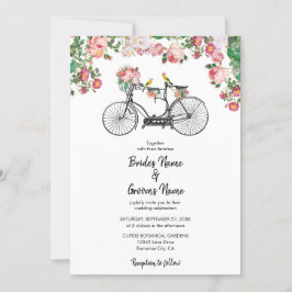 Convite Casamento Romântico de Flores de Bicicletas e Aves