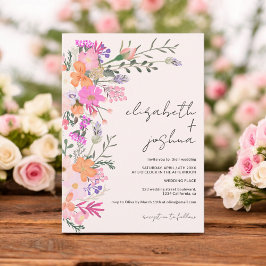 Convite Casamento romântico de flores selvagens pastel