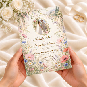 Convite Casamento Romântico de Flores Silvestres Italianas