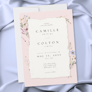 Convite Casamento Romântico de Flores Silvestres Rosa Bege