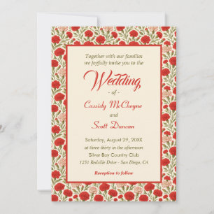 Convite Casamento Romântico de Flores Vermelhas