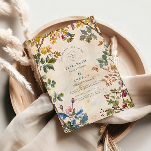 Convite Casamento Romântico de Folhagem de Woodland
