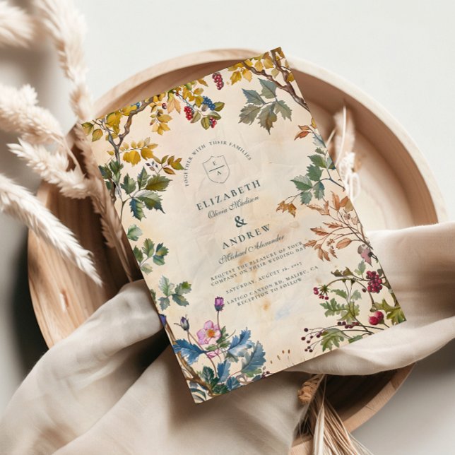 Convite Casamento Romântico de Folhagem de Woodland (Criador carregado)