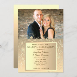 Convite Casamento Romântico de Fotografias Gold Foil