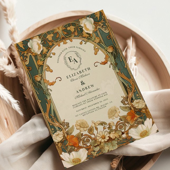 Convite Casamento Romântico de Frame Ornamentado Verde (Criador carregado)