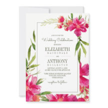Casamento Romântico de Fuchsia Verde Floral Waterc