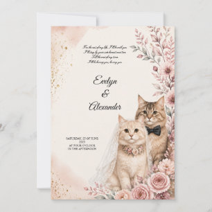 Convite Casamento Romântico de Gatos Rosas Cor-de-Rosa Aqu