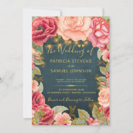 Convite Casamento romântico de jardim de ouro rosa-claro-m