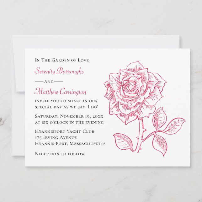 Convite Casamento Romântico de Jardim de Rosas Vermelhas F (Frente)