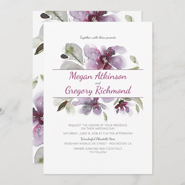 Convite Casamento Romântico de Jardins Aquáticos das Flore (Frente/Verso)