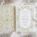 Convite Casamento Romântico de Jardins Florais Moles<br><div class="desc">Este refinado convite para o casamento apresenta uma delicada estrutura floral pintada à mão, inspirada pela antiga arte botânica e pelo escrolho de jardim europeu. O design apresenta florais de aquarelas moles em cor de pêssego, creme e azul de pântano, emparelhados com acentos de ouro que formam uma fronteira retangular...</div>
