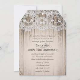Convite Casamento Romântico de Madeira e Lace Elegante
