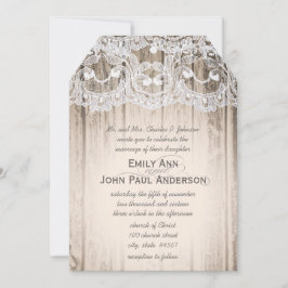 Convite Casamento Romântico de Madeira e Lace Elegante