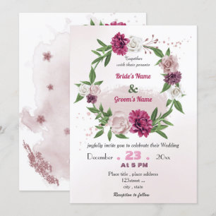 Convite casamento romântico de madre floral rosa
