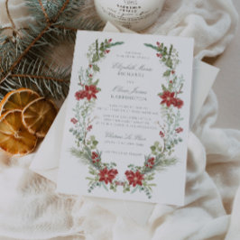 Convite Casamento Romântico de Moldura Verde de inverno