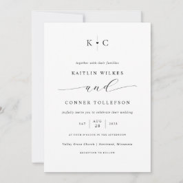 Convite Casamento romântico de Monograma Simples Minimalis