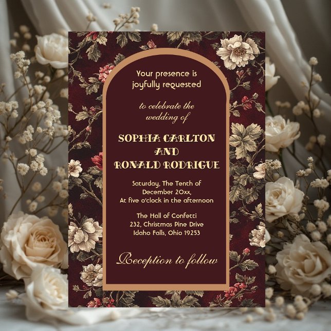 Convite Casamento Romântico de Natal Clássico com Chinoise (Classic Christmas Chinoiserie Romantic Wedding Invitation)