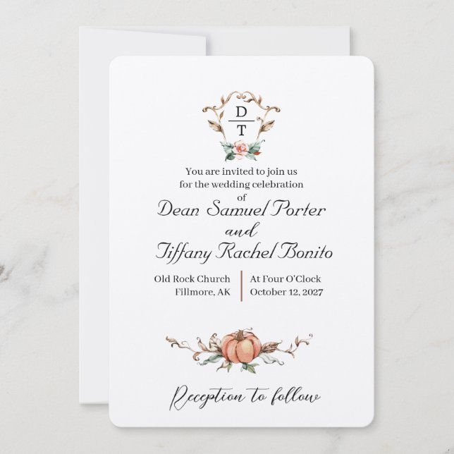 Convite Casamento Romântico de Outono (Frente)