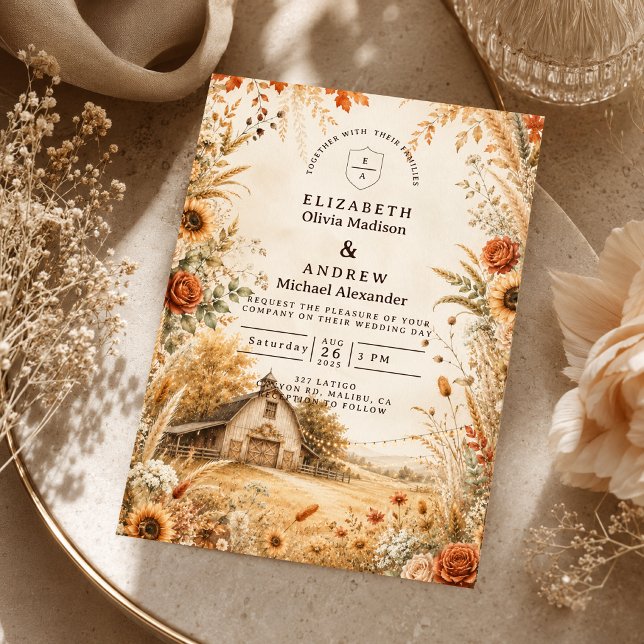 Convite Casamento Romântico de Outono em Celeiro (Criador carregado)