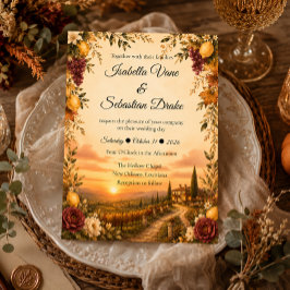 Convite Casamento Romântico de Outono Rústico Toscano