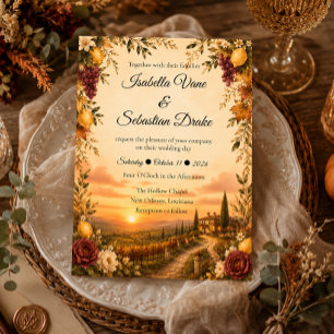 Convite Casamento Romântico de Outono Rústico Toscano