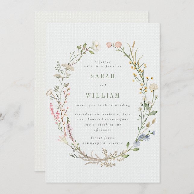 Convite Casamento romântico de prados de verão (Frente/Verso)