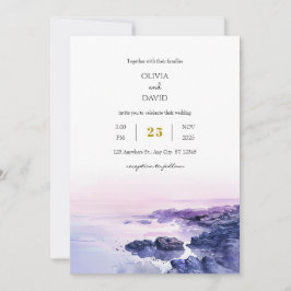 Convite Casamento Romântico de Praia Roxo-Roxo-Costeira