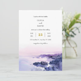Convite Casamento Romântico de Praia Roxo-Roxo-Costeira