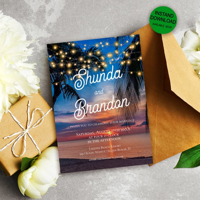 Convite Casamento Romântico de Praia Tropical de Verão (Criador carregado)