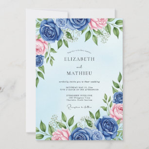 Convite Casamento Romântico de Primavera Azul Real