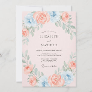 Convite Casamento Romântico de Primavera Azul Rosa