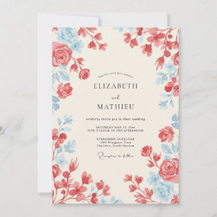 Convite Casamento Romântico de Primavera com Azul Poeirent