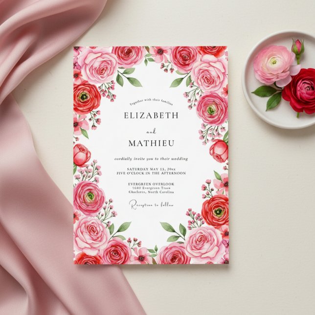 Convite Casamento Romântico de Primavera com Bege e Carmes (Criador carregado)