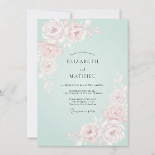 Convite Casamento Romântico de Primavera com Rosa Hortelã