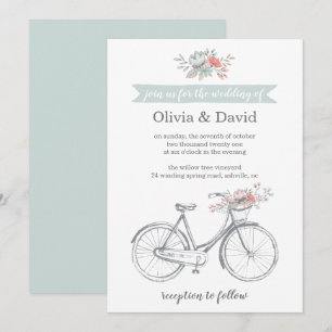 Convite Casamento Romântico de Primavera de Jardim da Bici