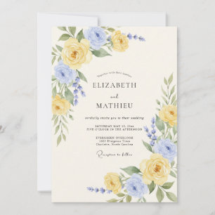 Convite Casamento Romântico de Primavera em Azul Centáurea