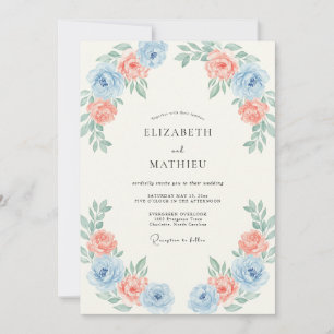 Convite Casamento Romântico de Primavera em Azul Claro e P