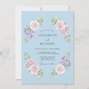 Convite Casamento Romântico de Primavera em Azul Suave