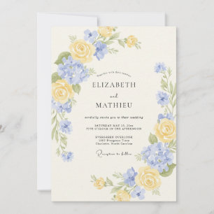 Convite Casamento Romântico de Primavera em Azul Vinca