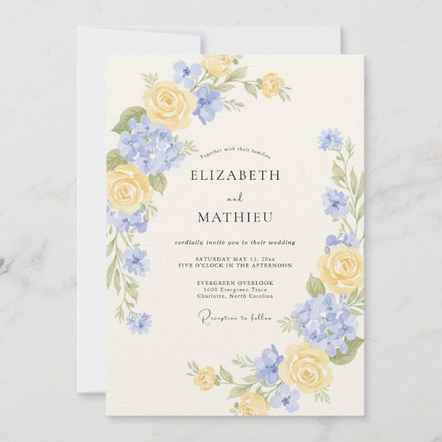 Convite Casamento Romântico de Primavera em Azul Vinca (Frente)