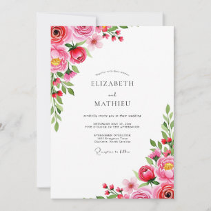 Convite Casamento Romântico de Primavera na Cor Magenta