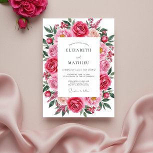 Convite Casamento Romântico de Primavera Rosa Fúcsia