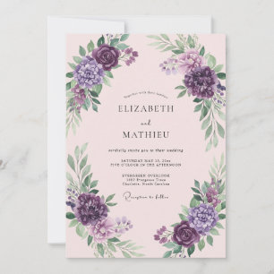 Convite Casamento Romântico de Primavera Roxo