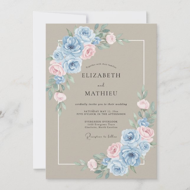 Convite Casamento Romântico de Rosa Bege na Primavera (Frente)