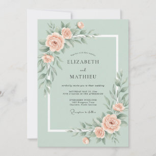 Convite Casamento Romântico de Rosa Verde Hortelã