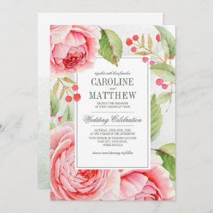 Convite Casamento Romântico de Rosas de Aquarela